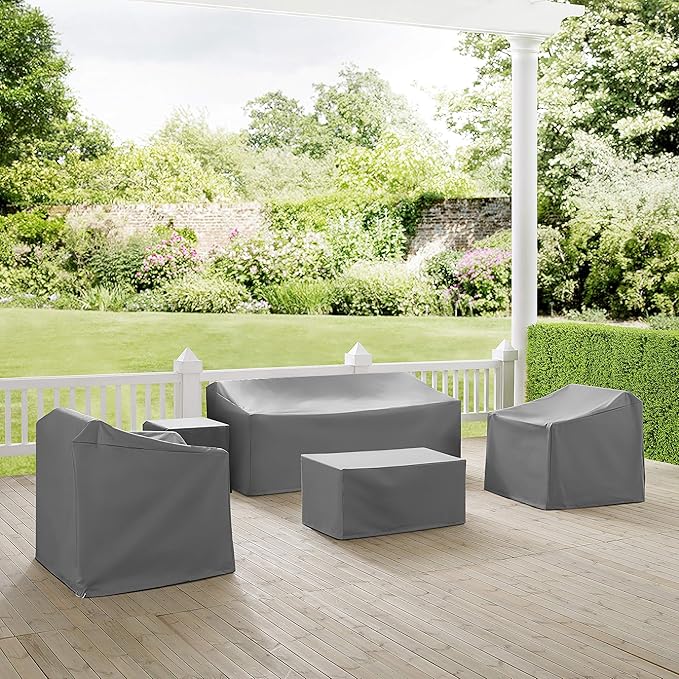 Crosley Furniture Patio Furniture Covers, Waterproof 5-Piece Cover Set for Outdoor Sofa, Chairs, and Tables, Gray