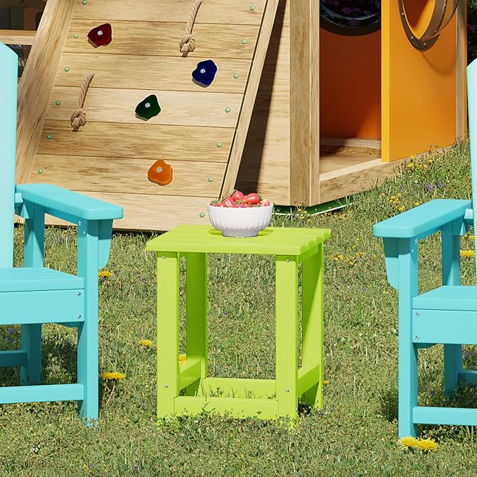 WestinTrends Malibu Kids Outdoor Patio Furniture HDPE Adirondack Square Side Table, Lime