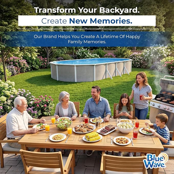 Blue Wave Belize 15x30-ft Oval 52-in Deep Hard Sided Steel Wall Above Ground Pool with 6-in Top Seats, 5-in Verticals, Skimmer & Vinyl Liner - 9,900 Gallon Cap for Family Swimming & Recreation