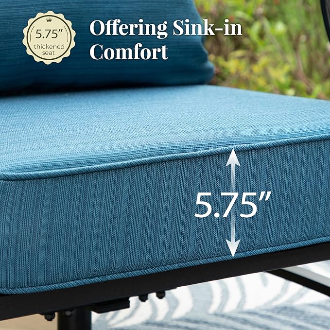 Patio Furniture Set 6 pcs, Outdoor Patio Furniture, 3-Seat Sofa, 2 Swivel Chairs, 2 Ottomans, Coffee Table and 5.75" Extra Thick Cushion, Conversation Set for Backyard Deck, Gemstone Blue