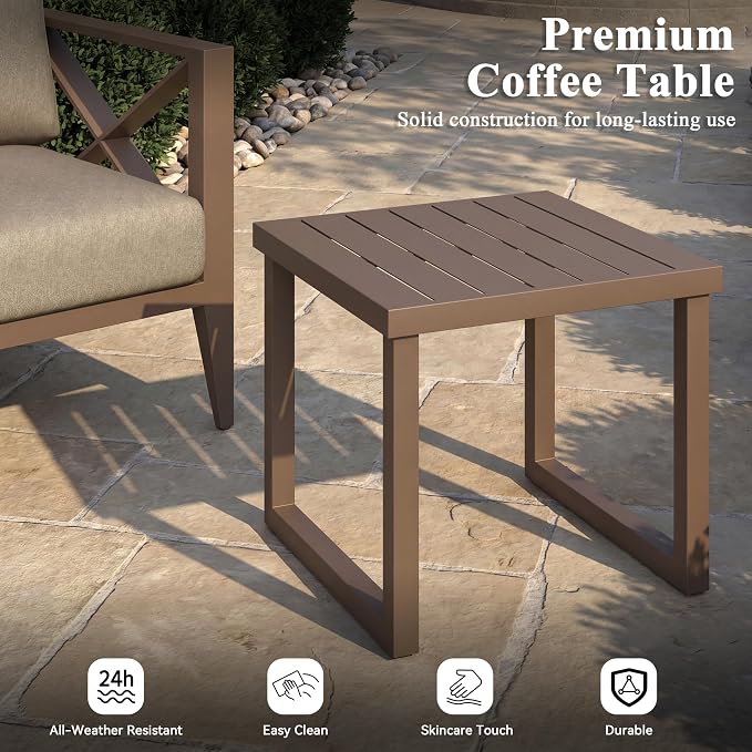 3 Piece Aluminum Rocking Patio Furniture Set, Modern Outdoor Patio Conversation Sets with Ergonomic Swivel Chairs, 6" Thick Washable Cushions and Coffee Table for Balcony, Porch, Backyard,Brown