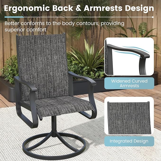 5 Pieces Patio Dining Set, Patio Outdoor Furniture Set of 4 Patio Swivel Dining Chairs and 39" Patio Spliced Round Tabletop with Umbrella Hole, for Deck, Backyard, Poolside & Garden