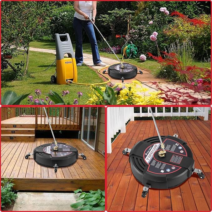 Tool Daily 18” Surface Cleaner for Pressure Washer with 4 Wheels, 2 Extension Wands, Power Washer Surface Cleaner for Driveway, Sidewalk, Concrete, Patio Cleaning, 3600 PSI
