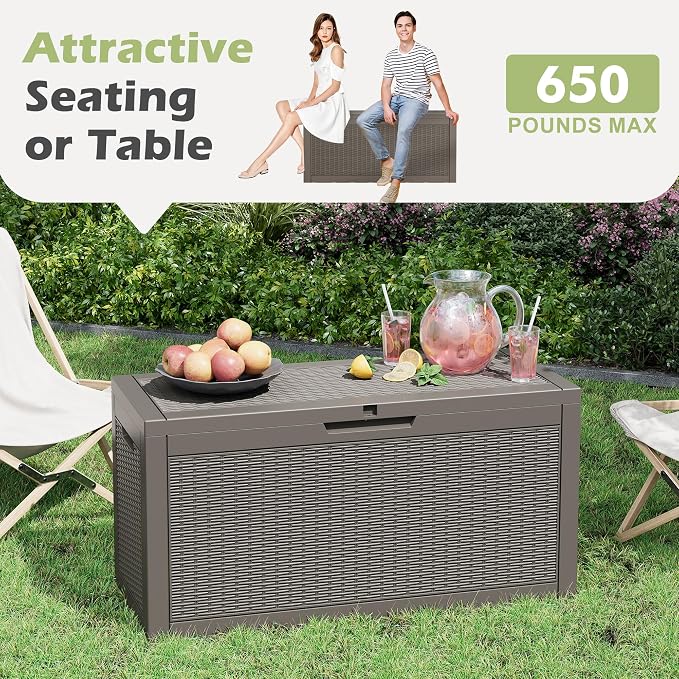 72 Gallon Outdoor Storage Box, Waterproof Resin Deck Box with Lockable Lid – Storage Cabinet for Patio Furniture, Pool Supplies, Garden Tools – Indoor & Outdoor Use