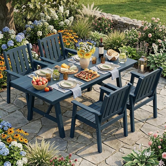 Set of 4 Outdoor Dining Chairs, 650LBS Capacity Wide HDPE Seat, Rustproof Aluminum Frame, Heavy-Duty All-Weather Patio Garden Seating Furniture for Deck Porch Backyard Poolside, Navy Blue