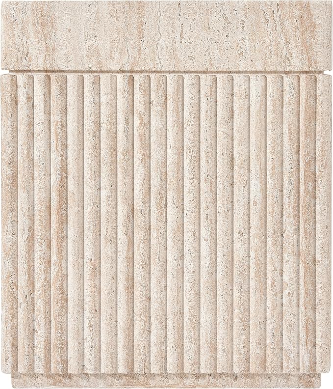 Christopher Knight Home Livia 20.28" Tall Outdoor Square Accent Side Table, Patio Decorative End Table with Fluted Design, MGO Garden Stool for Patio Living Room Balcony & Garden Decor, Travertine