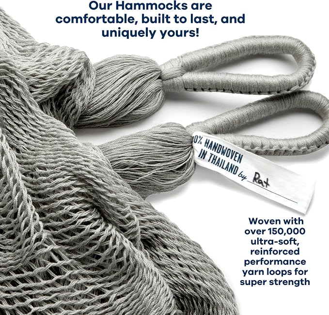 Handwoven Hammock & Charcoal Vista Stand by Yellow Leaf Hammocks - Hanging Chair, Fits 1 Person, 330lb max - Weathersafe, Easy to Hang & Setup, Ultra Soft, Artisan Made - Hammock Color: Grey
