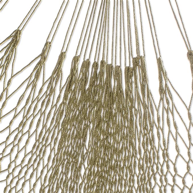 NOVICA Handmade Cotton Rope Hammock Crocheted Fringe Olive Green Double Mexico Solid Maya 'Veranda in Olive Green'Double
