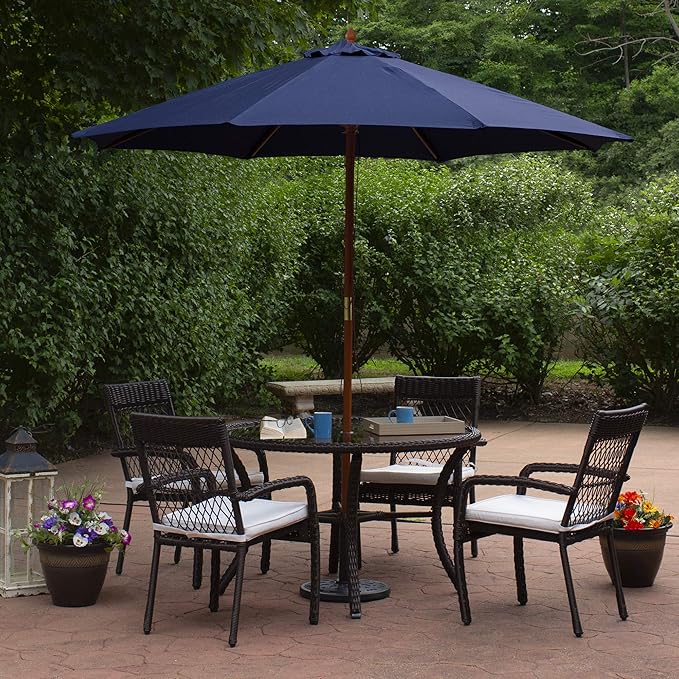 Northlight 9ft Outdoor Patio Market Umbrella with Wooden Pole, Navy Blue