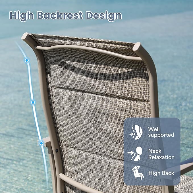 VICLLAX 3 Pieces Small Patio Table and Swivel Chairs for 2, All Weather Patio Dining Set, Grey Wood Grain Tabletop and Sandshell Fabric