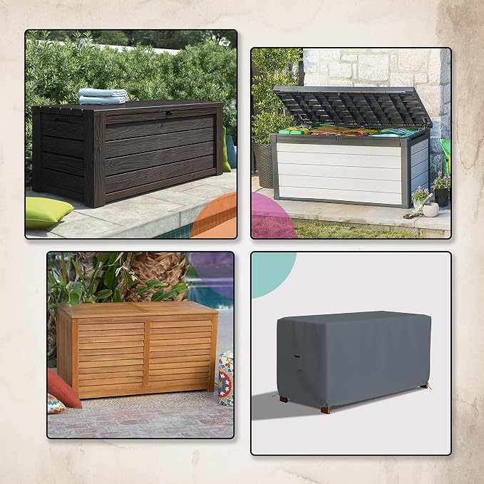 Covers & All Patio Deck Box Cover - Heavy Duty 12 Oz Waterproof Outdoor Yard Cushion Storage Box Protection 100% Weather Resistant with Air Pockets and Drawstring. (44”W X 28”D x 24”H, Grey)