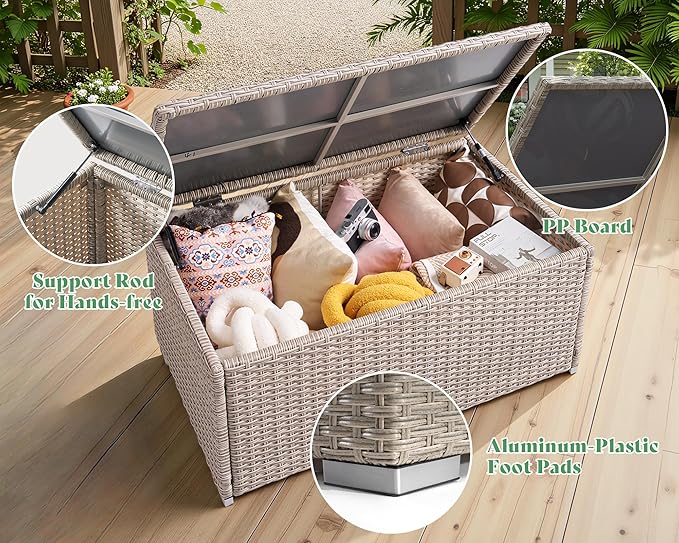 AMERLIFE 10-Piece Outdoor Patio Furniture Set, Wicker Outdoor Couch Conversation Set with Storage Coffee Table, 2 Ottomans, Patio Sectional Sofa for Backyard or Deck, Grey