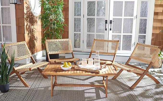 SAFAVIEH Outdoor Collection Blaze Coastal Natural Acacia Wood/Light Brown 5-Piece Coffee Set