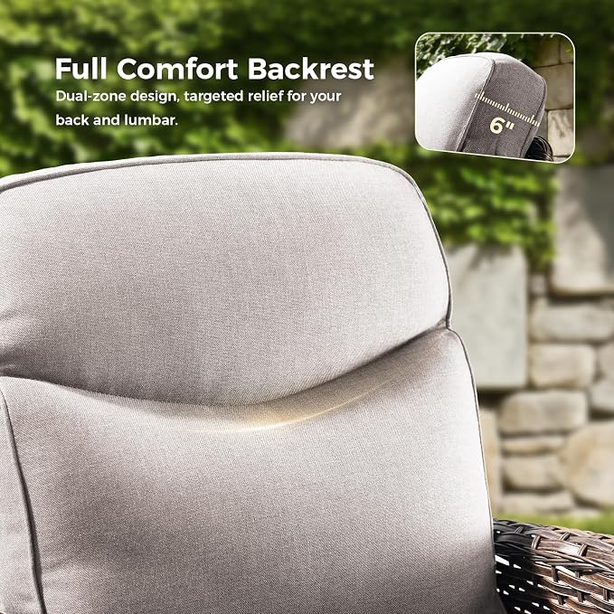 Luxury Patio Furniture Set with Fire Pit Table, Outdoor Furniture Set with High Back Swivel Chairs & 6-inch Thick Cushions, 7 PCS Fire Pit Patio Set for Yard, Deck, Poolside, Brown/Beige