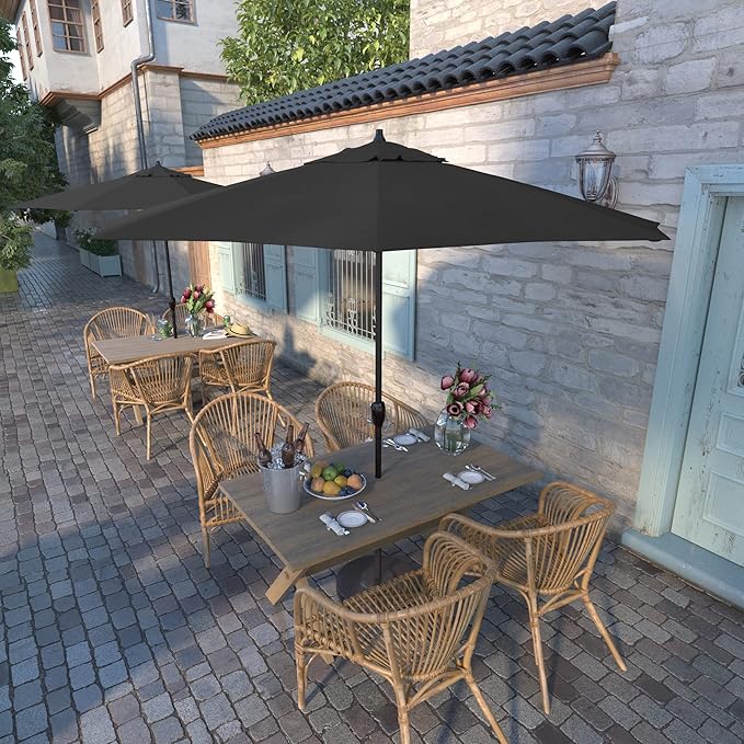 California Umbrella 9' Round Aluminum Outdoor Deck, Pool or Patio Umbrella, Crank Lift, Auto Tilt, Bronze Pole, Black Olefin