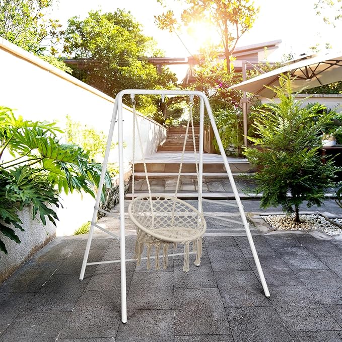 Outdoor Hammock Stand, Heavy Duty A-Frame Metal Stand with 3 Hooks, Weatherproof Design Fits Hammocks & Hanging Chairs, 450 Lbs Capacity for Backyard, Garden, Balcony & Porch