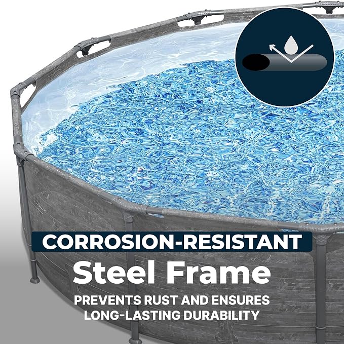 Bestway Steel Pro MAX 12' x 30" Above Ground Pool, Round Metal Frame Outdoor Swimming Pool Set with Filter Pump, Stacked Stone Print