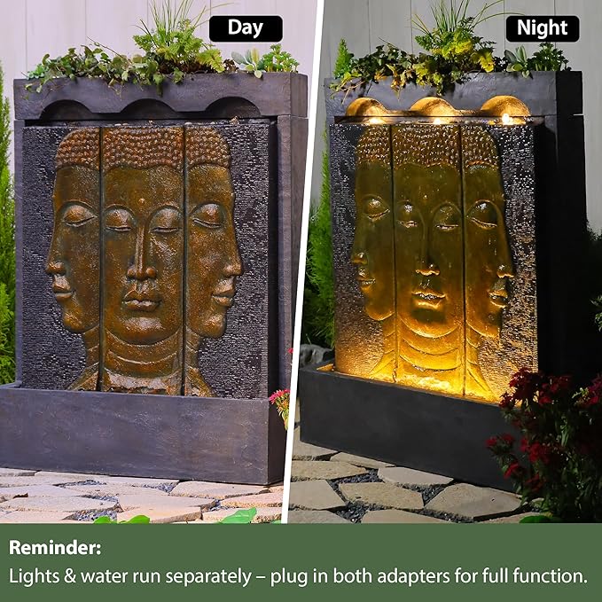 Tankana 45" Outdoor Fountain Zen Buddha Face Wall Fountains and Waterfalls with Planting Groove for Meditation Room Balcony Home Garden Patio, Gold