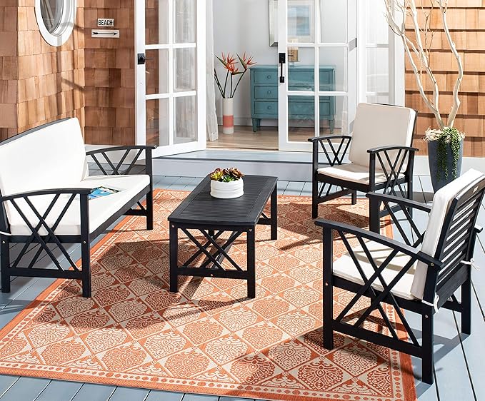 SAFAVIEH Outdoor Collection Fontana Black/ Beige Cushions 4-Piece Conversation Patio Set
