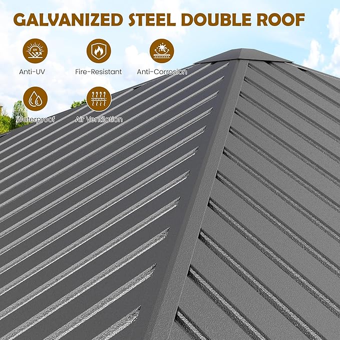 UDPATIO 10'x10' Hardtop Gazebo, Outdoor Gazebo with Galvanized Steel Roof, Weather-Resistant Patio Gazebo for Deck, Backyard, Garden, Grey