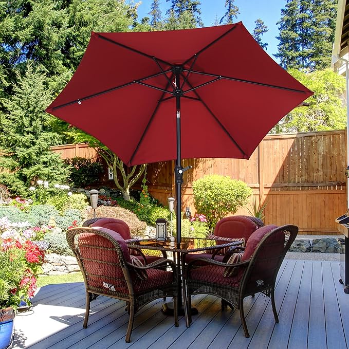 7.5FT Patio Umbrella, Outdoor Table Umbrella, Market Umbrella with Push Button Tilt and Crank for Garden, Lawn, Deck, Backyard & Pool