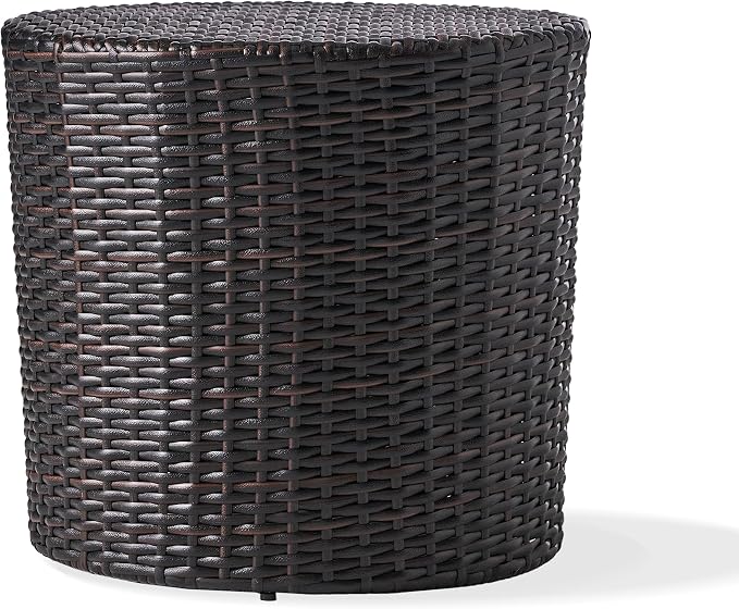 Outdoor Wicker Side Table, Lightweight & Water-Resistant All-Weather, Small Rattan End Table Wicker Patio Table, for Patio Porch Living Room, Brown