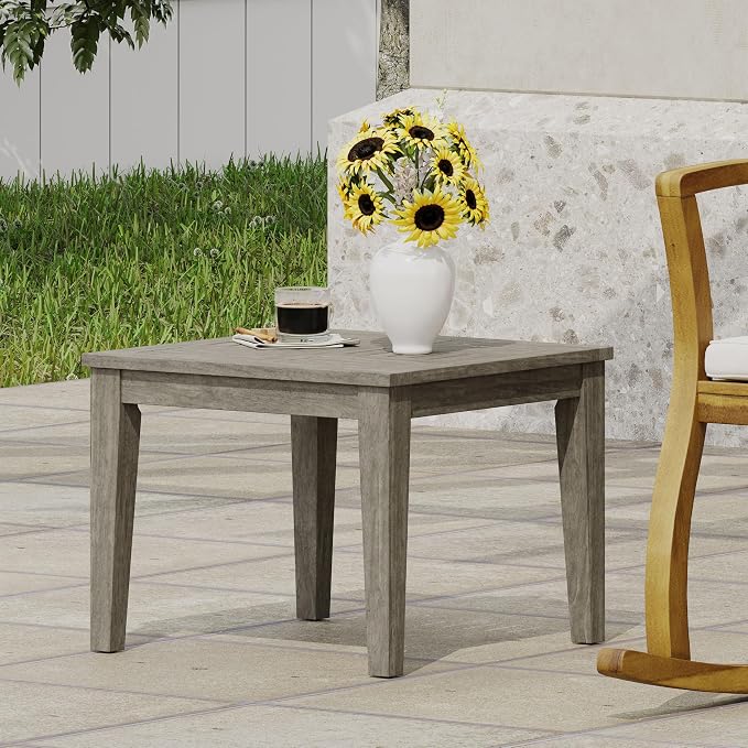 Outdoor Acacia Wood Side Table, Grey