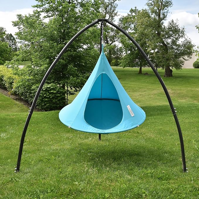 Single Cacoon Hanging Chair – Cozy Indoor/Outdoor Hammock with Polyester Canvas, 440 lb Capacity, Includes 18ft Rope & Carabiner (Turquoise)