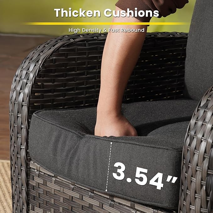 5 Pieces Outdoor Patio Furniture Set with Coffee Table, All Weather Wicker Patio Conversation Sets with Rocking Chairs, Balcony Furniture Sets for Backyard, Garden, Poolside, Black