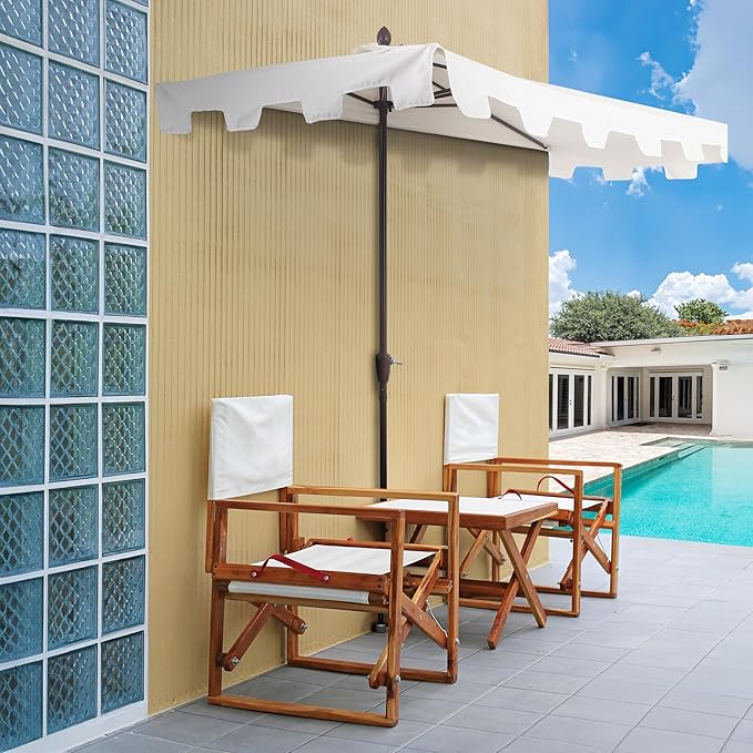JONATHAN Y Sidney Coastal 9 ft. Cream Half Umbrella for Outdoor Patio, Space-Saving Rectangular Wall Sun Shade with Crank Lift, UV Protection for Balcony, Deck, Dark Brown Pole UMB1200B
