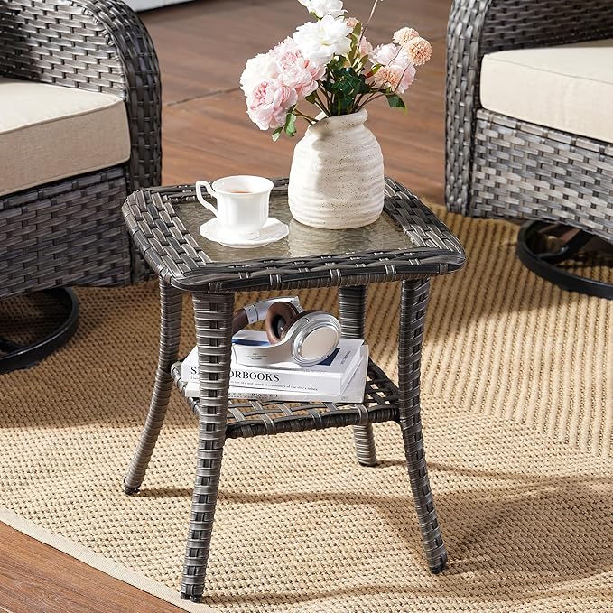 Wicker Rocking Chair Swivel Chairs - 3 Piece Rocker Glider Patio Chairs Set Rattan Rocking Chair for Outdoor Porch Deck Garden Backyard,Beige