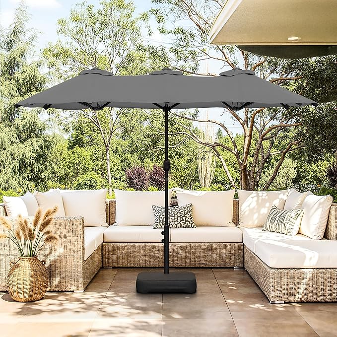 Vongrasig 13FT Large Patio Umbrellas with Base Included, Outdoor Double sided Pool Umbrellas with Crank Handle, Large Rectangle Table Umbrella for Poolside Backyard Market, Grey