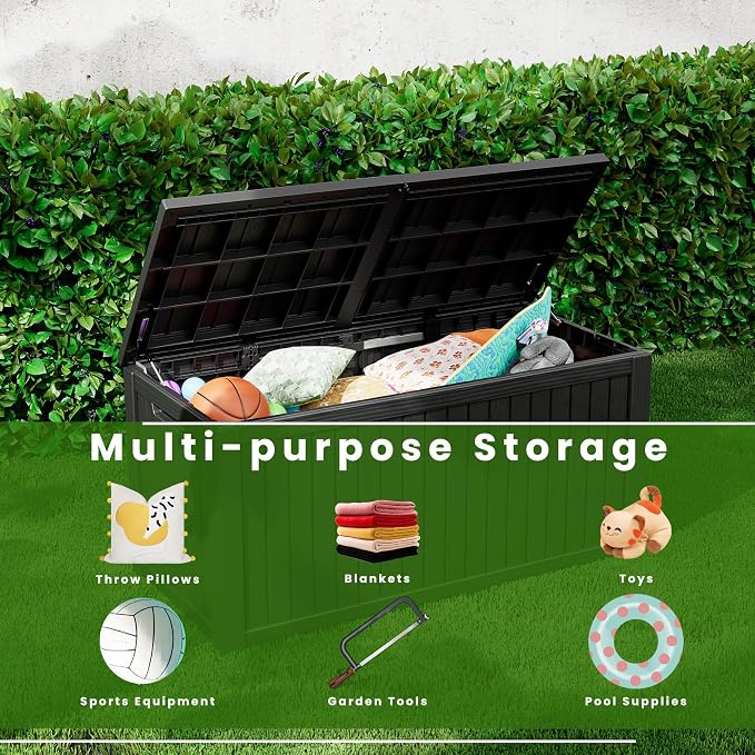 200 Gallon Waterproof Outdoor Storage Box, Lockable Deck Boxes With Handle, Indoor and outdoor Resin Storage Box for Garden Tools, Patio Cushions, Package Delivery, Black
