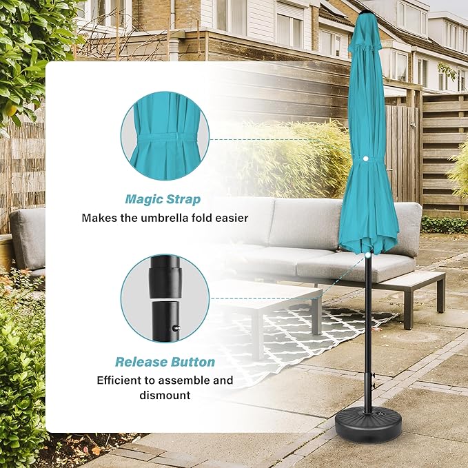 YSSOA 2 Pack 7.5' Patio Umbrella Outdoor Table Market Yard Umbrella with 6 Sturdy Ribs, Turquoise