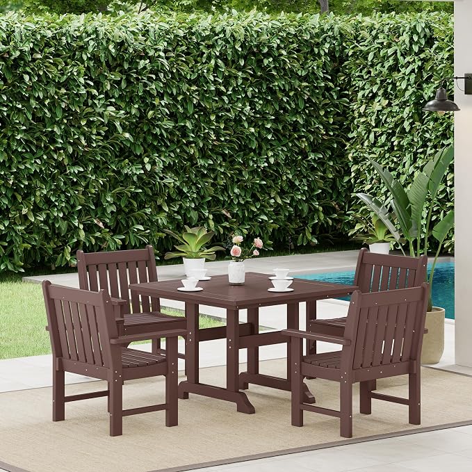 Costaelm Square Outdoor Dining Tables, 43'' Patio Table with Umbrella Hole for 4 Person, Balcony Outdoor Buffet Porch for Outside Lawn Porch Bistro Furniture, Dark Brown