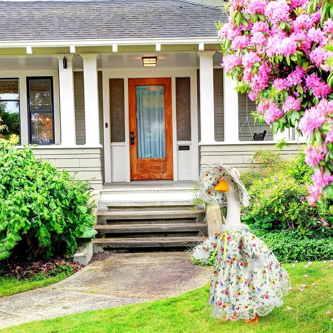 FuWeave Summer Goose Outfit Flower Lolita Porch Goose Clothes for 23" Large Statue Outdoor Patio Yard Lawn Art Decoration