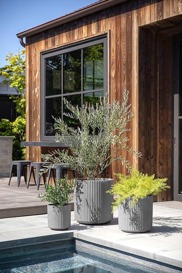 Veradek Demi Round Gray Plastic Planter Bundle (12 in. 16 in. 20 in.) DMV-BUN-C