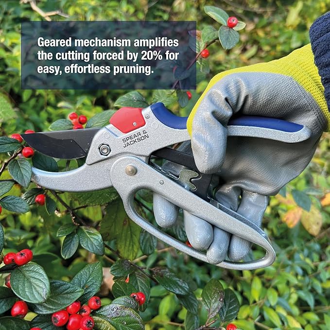 Spear & Jackson Razorsharp Geared Anvil Pruning Shears, Heavy Duty Garden Clippers for Thick Branches, Non-Slip Ergonomic Handles, Durable Steel Blades