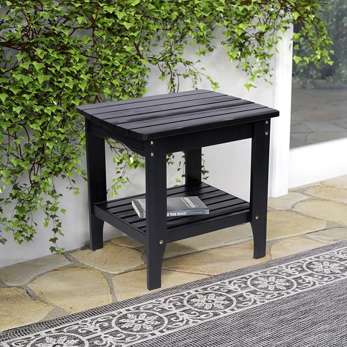 Shine Company Long Island Rectangular Solid Wood End Table, Outdoor Adirondack Side Table, Black