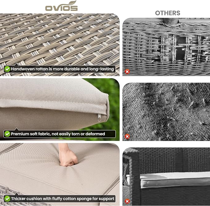 ovios 8-Piece Patio Furniture Set with L-Shape Sofa Chaise, Outdoor Sectional Couch Swivel Gliders, Modern Modular Wicker Rattan Conversation Set, Beige