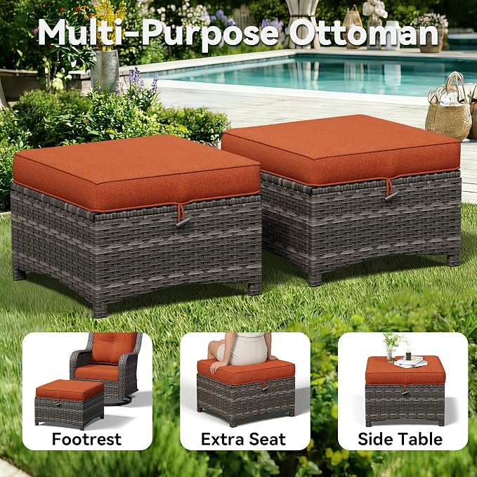 7 Piece Outdoor Wicker Patio Furniture Set, Outdoor Swivel Rocker Patio Chairs Set with Thickened Olefin Cushions, High Back and Deep Seating, Hand-Woven PE Rattan for Porch, Deck