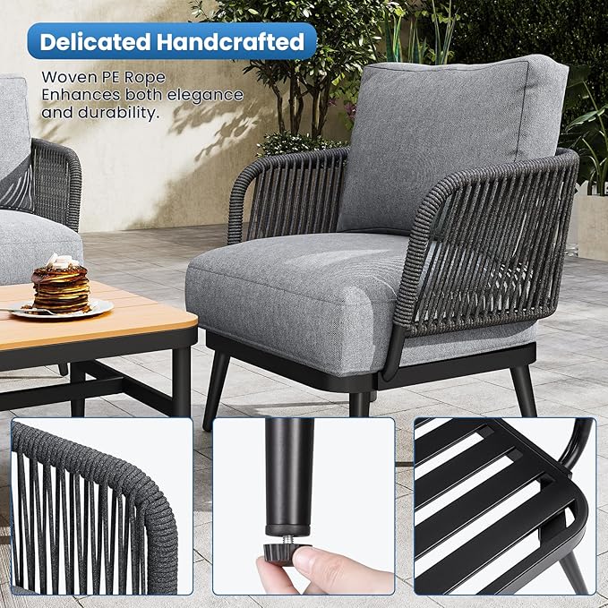 Outdoor Patio Furniture Set 5-Piece, Outdoor 4-Seat Sofa with Coffee Table, Waterproof Thick Cushion Patio Conversation Set, All Weather Outdoor Couch Set for Deck, Lawn, Balcony, Porch