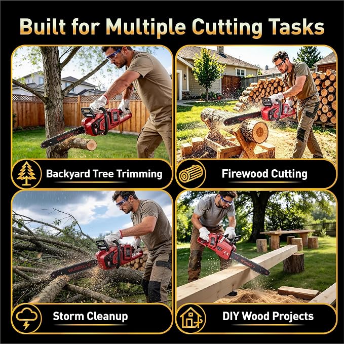 40V 16 Inch Cordless Chainsaw, 69ft/s, Brushless Electric Chain Saw, 2×4.0Ah Batteries & Charger, Auto Oiler, Safety Lock, Gloves & Goggles, Limb Pruning/Yard Cleanup/Firewood Cutting