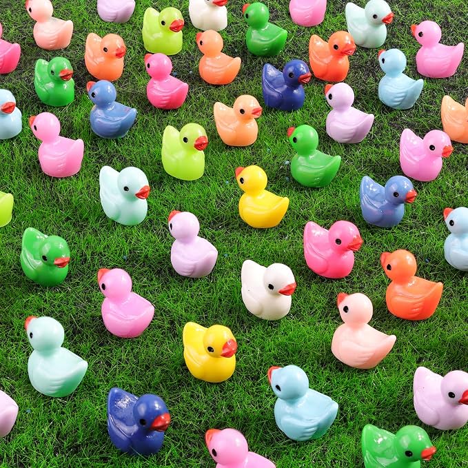 TINKRSTUFF 200PCS Mini Resin Animals Cute Tiny Ducks,Miniature Duck Figures to Hide,Little Animal Small Figurines Bulk for Topper Desk Garden Dollhouse Landscape Aquarium Ornaments DIY Crafts & Decor