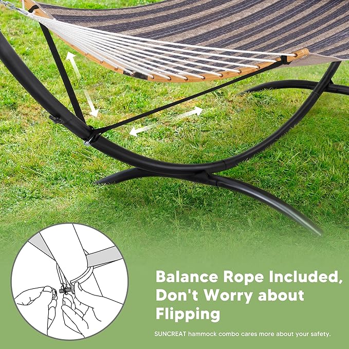 SUNCREAT Hammocks for Outside with Stand, Porch Hammock and Stand, 475 lbs Capacity, Patent Pending, Gray Stripes