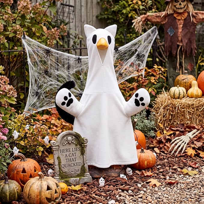 Halloween Goose Outfit Porch Cat Ghost Goose Clothes Yard Silly Lawn Duck Shirt for Autumn Halloween Party Cement Plastic Duck 23'' Porch Style