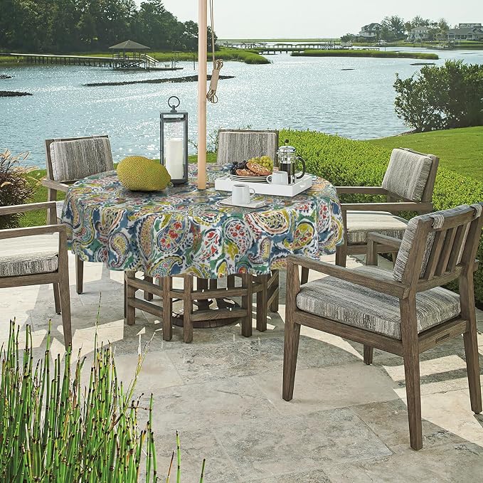 DYTXIII Outdoor Round Tablecloth with Umbrella Hole 60 Inch, Water Repellent & Fade Resistant Table Cover, All Weather Outdoor Tablecloth for Garden & Party Table, Paisley Paradise