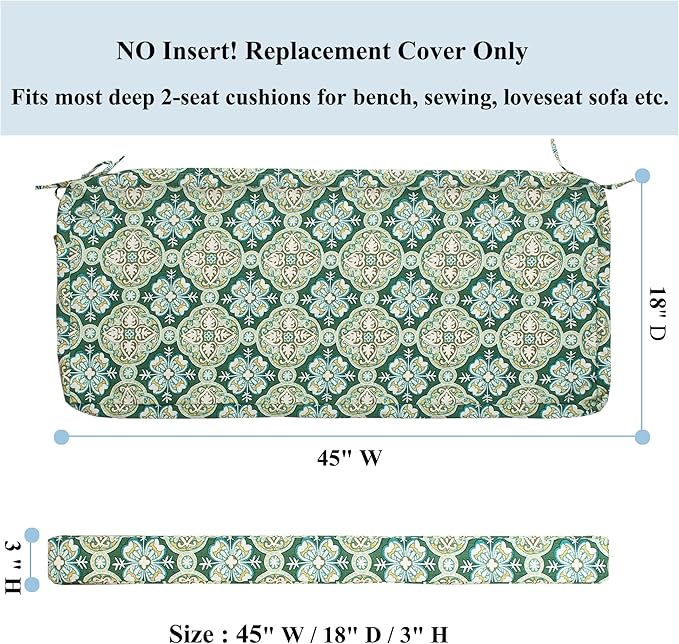 FUNHOME Outdoor Bench Cushion Covers,45" x 18" x 3", No Insert! Patio Bench Cushion Covers for Outdoor Furniture,Water Resistant Patio Loveseat Cushion Covers 1 Pack, Green Medal (Covers ONLY)