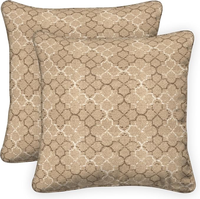 Honeycomb Outdoor Square Toss Pillow Covers, 18 x 18, 2-Pack | Courtyard Geo Almond Slipcovers, Water & Fade Resistant for Patio Furniture Set, Cover Only, No Insert