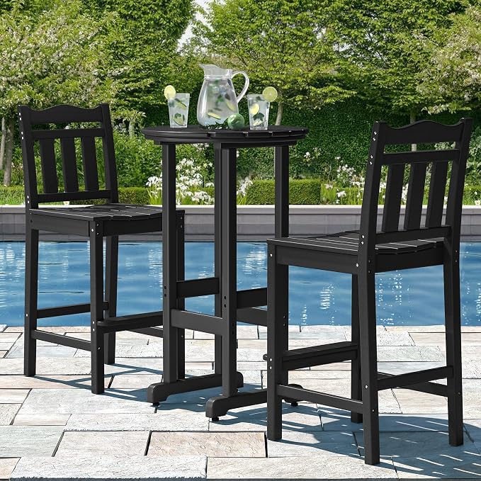 nalone 3 Pcs Outdoor Bar Table and Chairs Set, HDPE High Adirondack Chairs and Table Set, Outdoor Bar Stools for Garden, Yard, Backyard